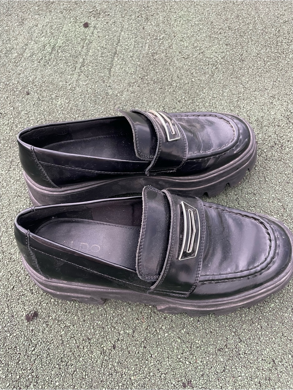 ALDO Black Chunky Platform Loafers Silver Hardware Y2K